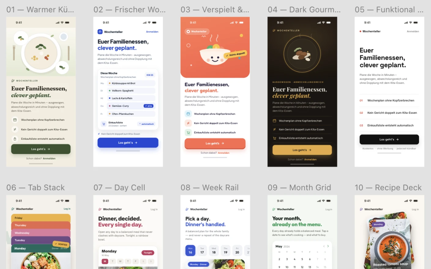 Visuelle Richtungen für die Screens der App, erkundet in Paper